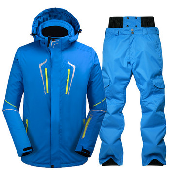 Нов дебел топъл ски костюм Мъжки водоустойчив ветроустойчив ски комплект Костюм с панталони за сноуборд Мъжко облекло за сняг Яке за спорт на открито