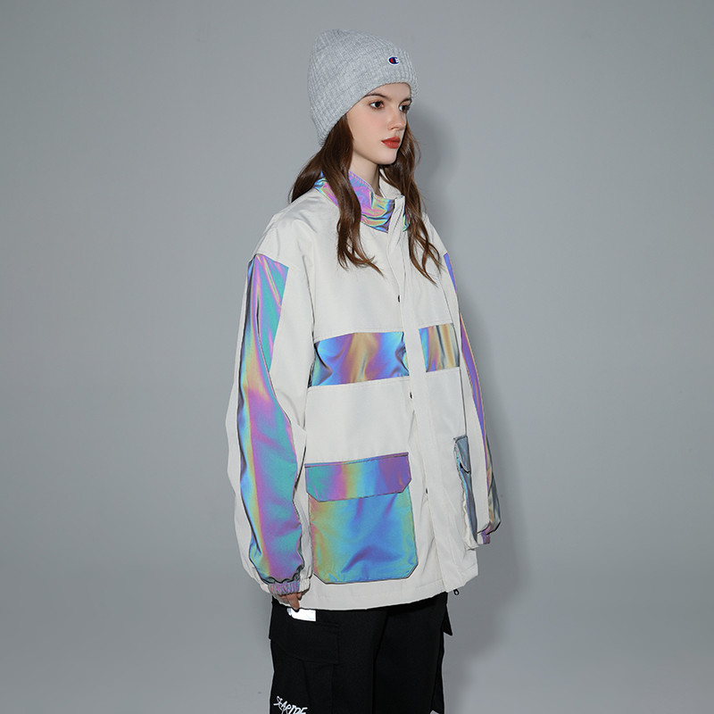 Moterų ir vyrų snieglenčių kostiumas, šviesą atspindintis, sidabrinis, atsparus vėjui ir vandeniui, slidinėjimo striukė, vyriška, moteriška unisex