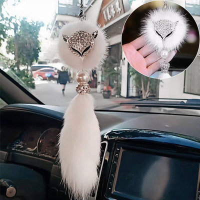 Kreatív autóajándékok Fox Head Pendant autós visszapillantó tükör gyémánt Sable medállal Protect Safety Autó medál