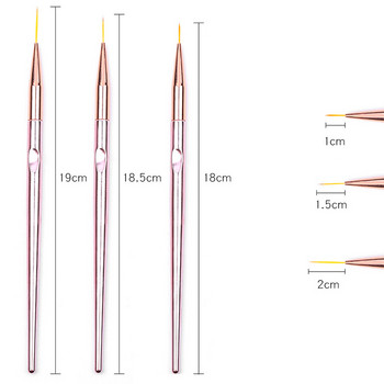 3 бр./компл. 3D накрайници Акрилни UV гел четки Nail Art Line Painting Pen Drawing Crystal Liner Glitter French Design Manicure Tool