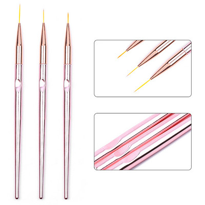 3 бр./компл. 3D накрайници Акрилни UV гел четки Nail Art Line Painting Pen Drawing Crystal Liner Glitter French Design Manicure Tool