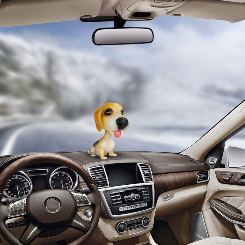 Ornament pentru mașină, rășină, cu cap scuturator, păpușă de câine, ornament de auto, figurine de cățeluș drăguț, accesorii de decorare pentru tabloul de bord auto, jucării