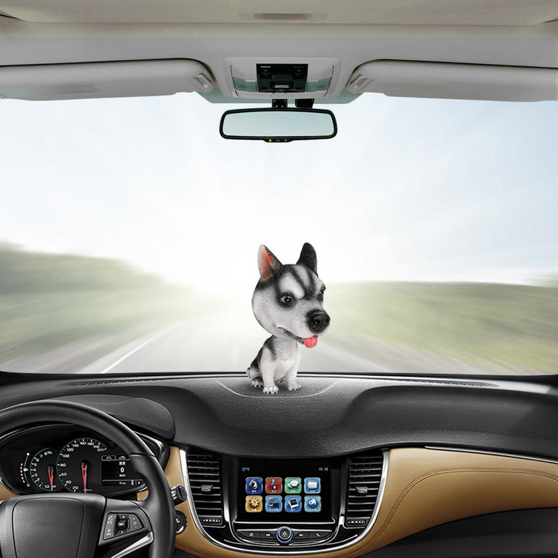 Ornament pentru mașină, rășină, cu cap scuturator, păpușă de câine, ornament de auto, figurine de cățeluș drăguț, accesorii de decorare pentru tabloul de bord auto, jucării