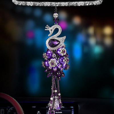 Diamante de lux Accesorii drăguțe pentru mașini Fete Femei Strass Lebădă Mașină Oglindă Ornament pentru agățat Pandantiv BlingBling Cristal
