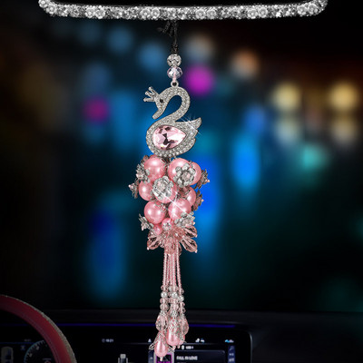 Diamante de lux Accesorii drăguțe pentru mașini Fete Femei Strass Lebădă Mașină Oglindă Ornament pentru agățat Pandantiv BlingBling Cristal