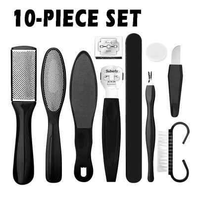Set pedichiură Peeling și exfoliere calusuri Perie pentru frecat picioarele din oțel inoxidabil Piatră de îngrijire a picioarelor pe două fețe 10 în 1