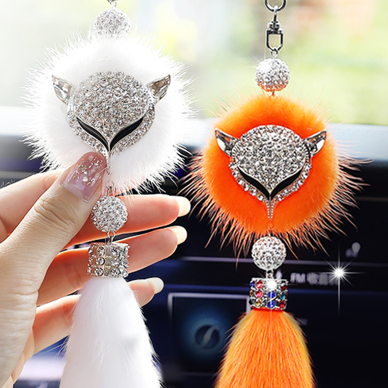 Moda Diamond Fox Oglinda retrovizoare Ornament Bling Bling Strass Mașină Oglindă Accesorii pentru agățat pentru fete femei 8 culori Drăguț