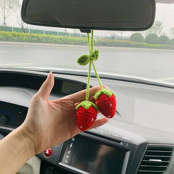 Αξεσουάρ κρεμαστά καθρέφτη αυτοκινήτου φράουλα Γούρι Φρούτα διακόσμηση για γυναίκες Έφηβες Εσωτερικό καθρέφτη πίσω όψης λουλούδι διακόσμηση
