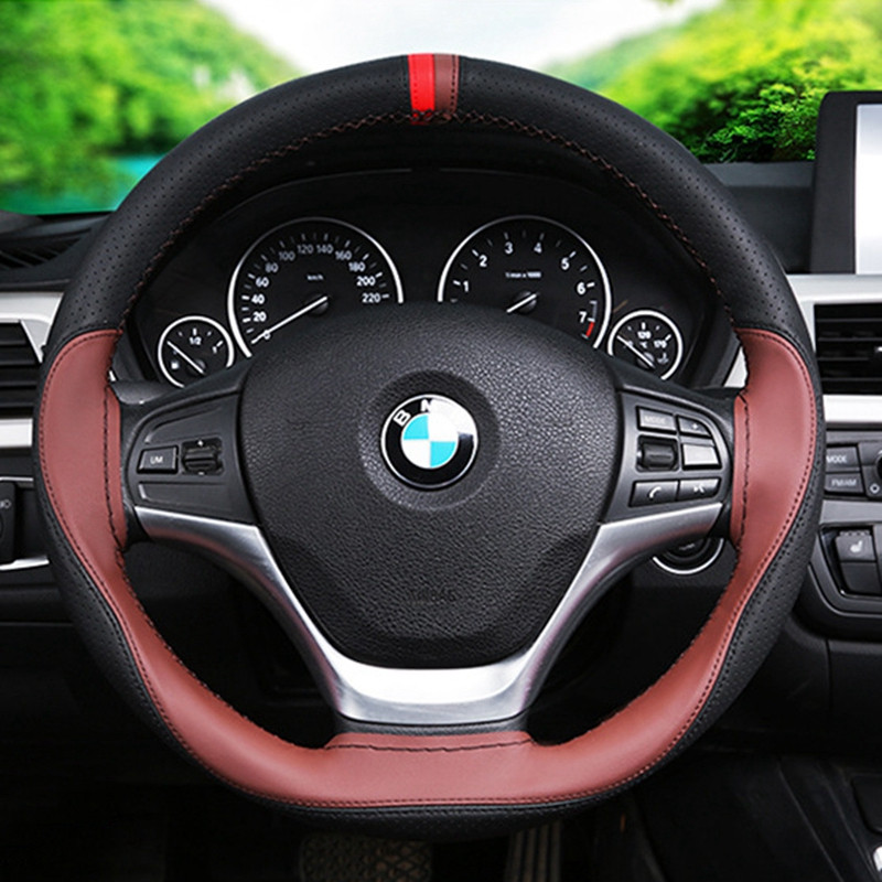 Husa pentru volan de masina din piele artificiala moale anti-alunecare Volan de 38 cm cu ace si fir Accesorii pentru interior auto