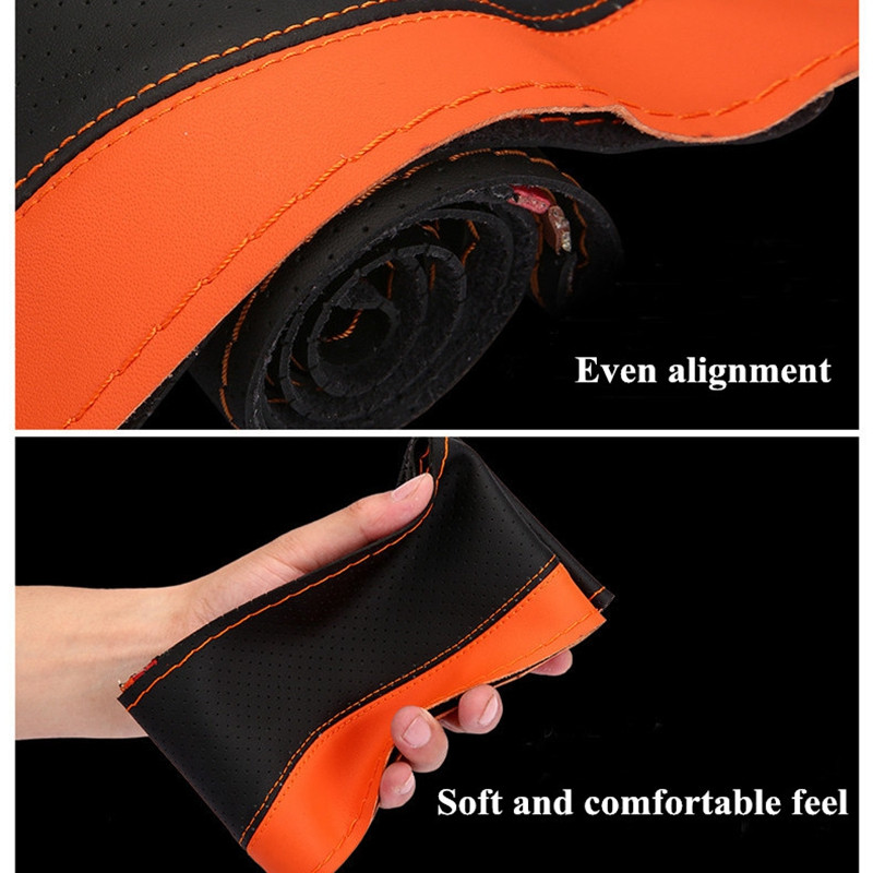 Husa pentru volan de masina din piele artificiala moale anti-alunecare Volan de 38 cm cu ace si fir Accesorii pentru interior auto