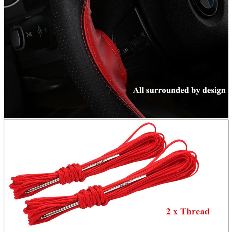 Husa pentru volan de masina din piele artificiala moale anti-alunecare Volan de 38 cm cu ace si fir Accesorii pentru interior auto