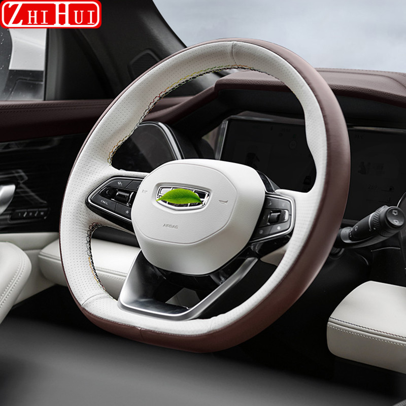 Car Styling Kézzel varrott csúszásmentes bőr kormányburkolat Geely Monjaro Xingyue L 2022 2023 automatikus módosító tartozékokhoz