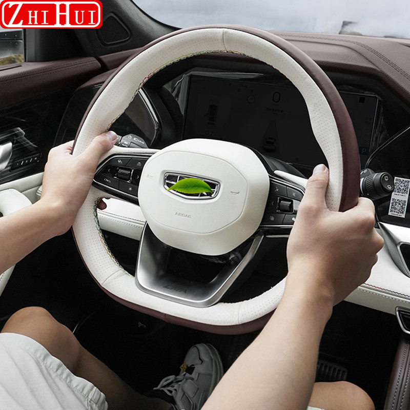Car Styling Kézzel varrott csúszásmentes bőr kormányburkolat Geely Monjaro Xingyue L 2022 2023 automatikus módosító tartozékokhoz