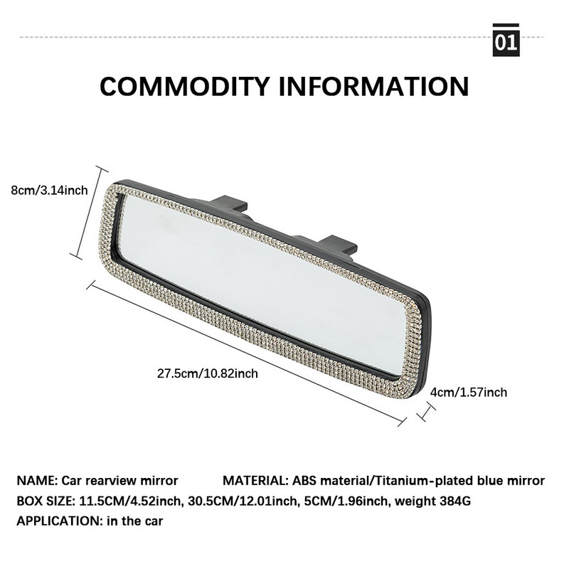 Cristal oglindă retrovizoare interioară mașină Decor Charm Bling Diamond Ornament Capac oglindă retrovizoare Fete Femei Accesorii de interior