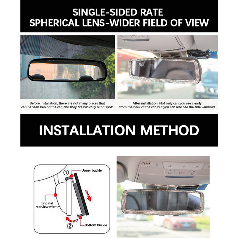 Cristal oglindă retrovizoare interioară mașină Decor Charm Bling Diamond Ornament Capac oglindă retrovizoare Fete Femei Accesorii de interior