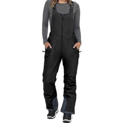 Women Ski Pants Bib Black Color Overalls Outdoor Sport Thickened Keeping-warm Snowboard Pant Clothes Accessory XL