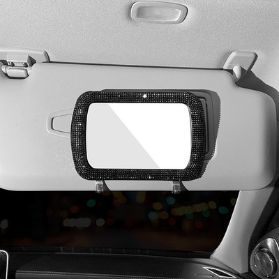 Rhinestone Car Visor Decoration Mirror Auto Women Makeup Mirror Автоматичен сенник Козметично огледало за обратно виждане Bling Car Assessoires