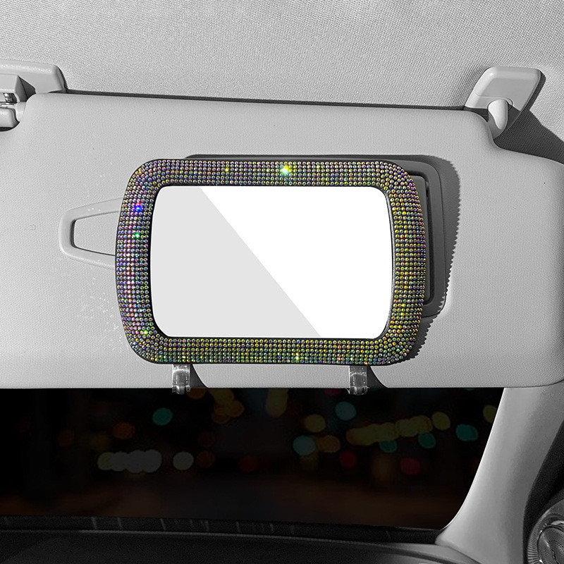 Rhinestone Car Visor Decoration Mirror Auto Women Makeup Mirror Автоматичен сенник Козметично огледало за обратно виждане Bling Car Assessoires