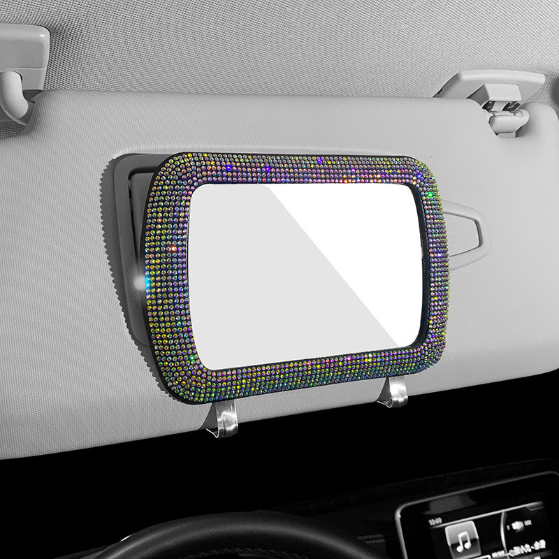 Rhinestone Car Visor Decoration Mirror Auto Women Makeup Mirror Автоматичен сенник Козметично огледало за обратно виждане Bling Car Assessoires
