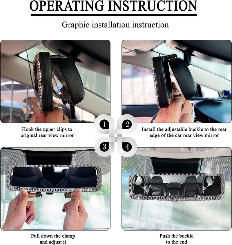 Capac pentru oglindă retrovizoare pentru mașină, 3 bucăți, decorațiuni cu diamante de cristal și suport pentru ochelari de soare cu stras, cleme, accesorii de interior