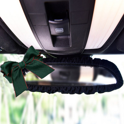 Capac pentru oglindă interioară a mașinii cu bowknot drăguț pentru oglindă retrovizoare automată, elastică de pluș, accesorii de decorare pentru femei și fete