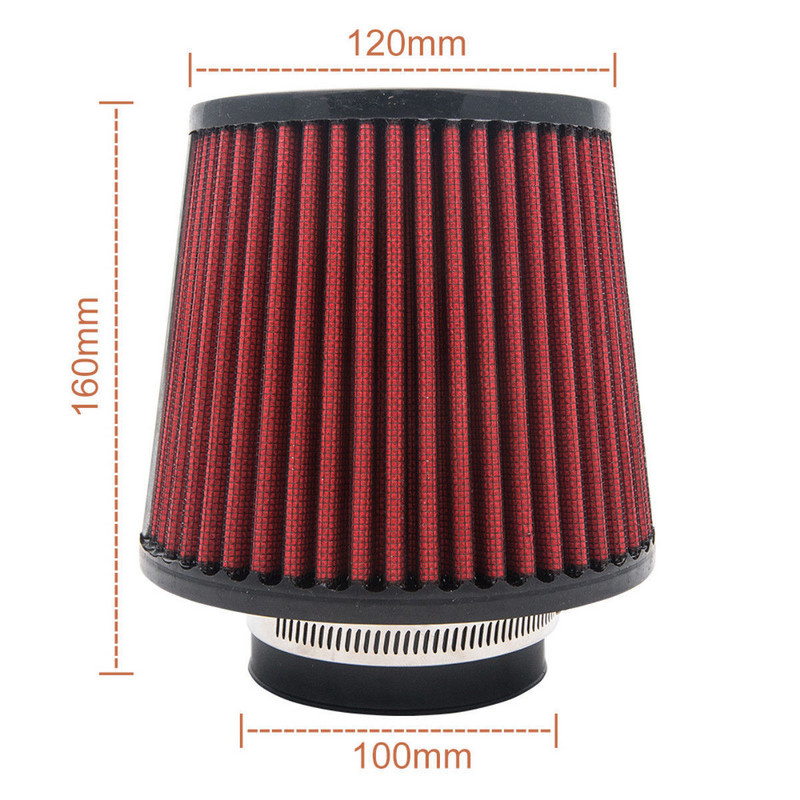 Priză universală de aer rece, rotundă, conică, 100 mm, 3,9 inchi, filtru de aer roșu