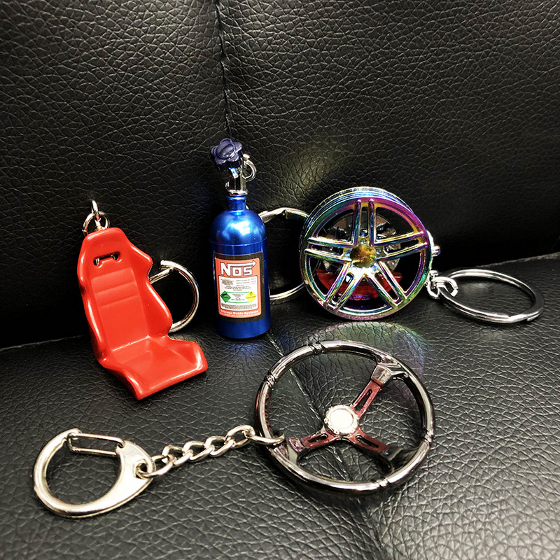 Llanta negra llaveros turbine llaveros metal con freno rueda de discos llavero concentrador accesorios para automóviles