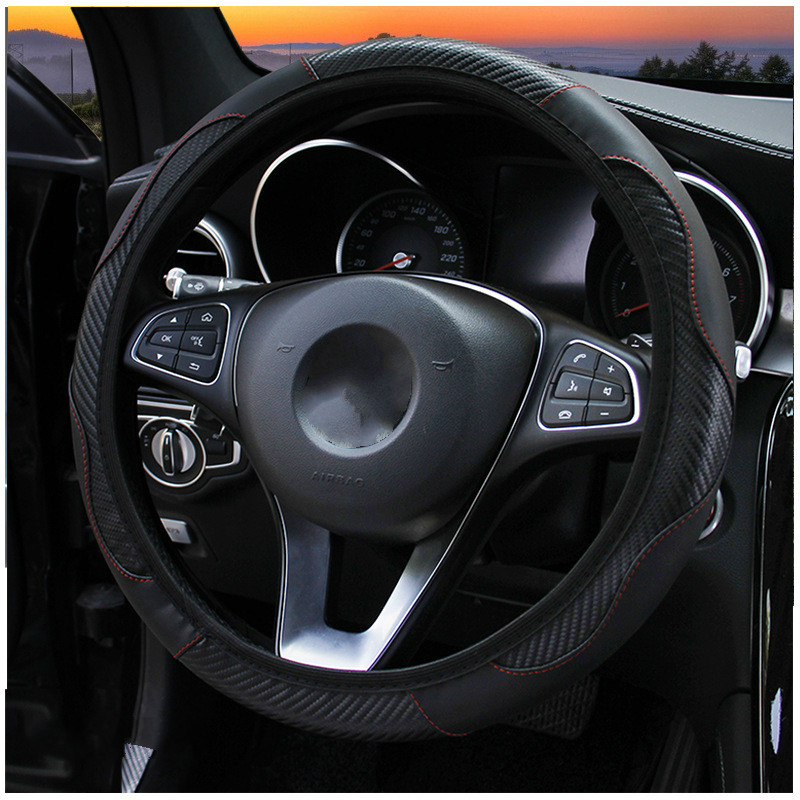 Husa volan auto Fibra de carbon Respirabila Anti-alunecare Piele PU Universale 37-38cm Huse de directie Accesorii de decorare