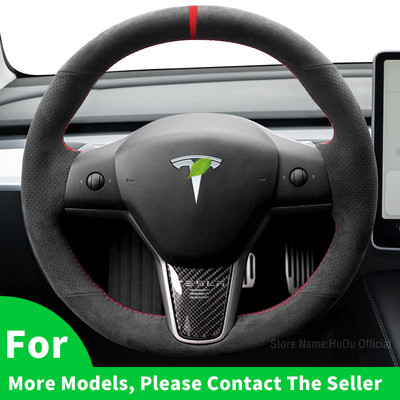 Barkácsolás, kézzel varrott velúr bőr autó kormányburkolat a Tesla Model 3 Model Y Model X Model S belső autótartozékaihoz