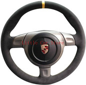 Fekete velúr bőr automatikus kormánykerék burkolat, kézi varrás, burkolatra illeszkedő Porsche 911 997 987 2005-2012