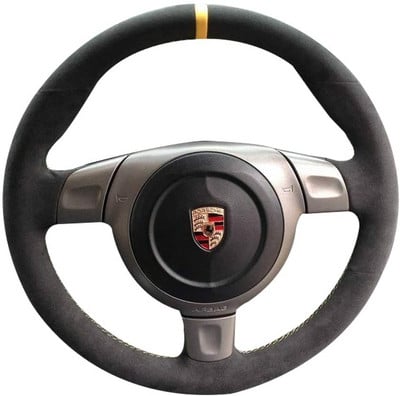 Fekete velúr bőr automatikus kormánykerék burkolat, kézi varrás, burkolatra illeszkedő Porsche 911 997 987 2005-2012