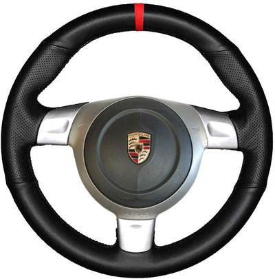 Fekete velúr bőr automatikus kormánykerék burkolat, kézi varrás, burkolatra illeszkedő Porsche 911 997 987 2005-2012