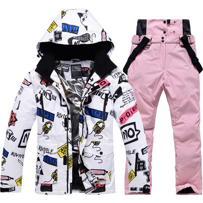 Slidinėjimo Striukės Kelnės Vyriškos Moteriškos Žiemos Storas Šiltas -30 laipsnių Slidinėjimo kostiumas Hot Ski Equipment Snieglenčių striukė Neperšlampama Sniego Kostiumai