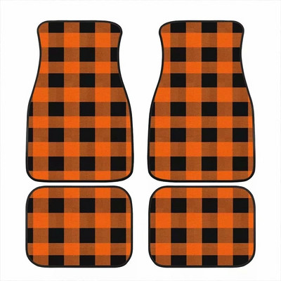 Bagea-Ka Negru Alb Model steag în carouri de curse Covorașe pentru mașină Set de protecție față spate din 4 piese Covor universal pentru orice vreme