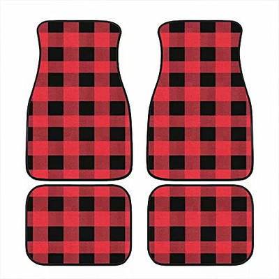 Bagea-Ka Negru Alb Model steag în carouri de curse Covorașe pentru mașină Set de protecție față spate din 4 piese Covor universal pentru orice vreme