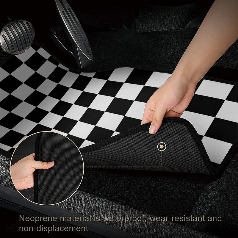 Bagea-Ka Negru Alb Model steag în carouri de curse Covorașe pentru mașină Set de protecție față spate din 4 piese Covor universal pentru orice vreme