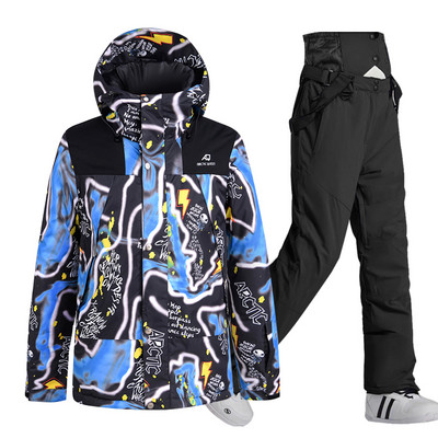 -30 градуса ски костюм Мъжки зимни снежни паркове Топли ветроустойчиви спортни якета и панталони за спорт на открито Мъжки гащеризони за сноуборд