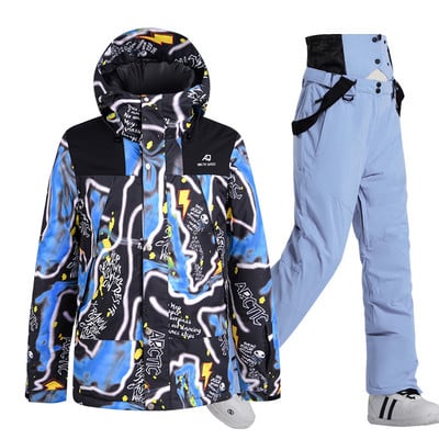 - Costum de schi de 30 de grade Bărbați Parka de iarnă pentru zăpadă Căldură rezistentă la vânt Sport în aer liber Jachete și pantaloni de schi pentru bărbați Salopete pentru snowboard