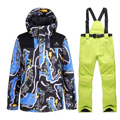 - Costum de schi de 30 de grade Bărbați Parka de iarnă pentru zăpadă Căldură rezistentă la vânt Sport în aer liber Jachete și pantaloni de schi pentru bărbați Salopete pentru snowboard