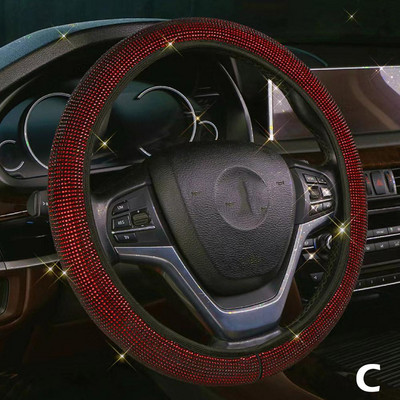 37-39cm Universāls automašīnas stūres rata pārsegs sievietēm, meitenēm Auto salons Bling Rozā Dekorācijas piederumi Sieviešu meitenēm