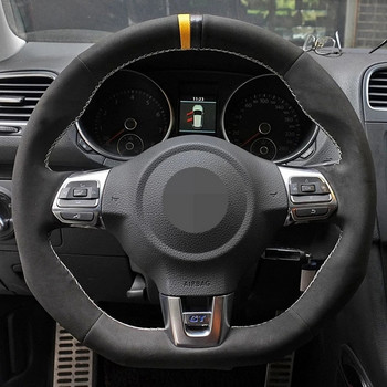 Προσαρμοσμένο κάλυμμα τιμονιού αυτοκινήτου μαύρο σουέτ για Volkswagen Golf 6 GTI MK6 VW Polo GTI Scirocco R Passat CC R-Line 2010