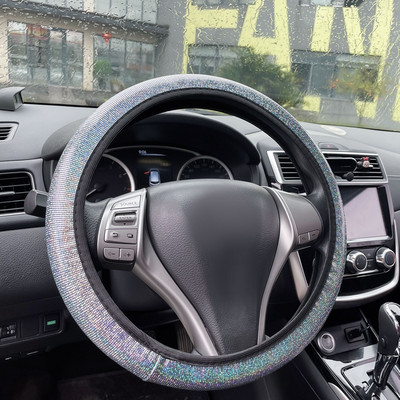 37-38cm κάλυμμα τιμονιού αυτοκινήτου Ράψιμο χειρός Μόδα αναπνεύσιμα αντιολισθητικά στρας Κρυστάλλινο κάλυμμα τιμονιού
