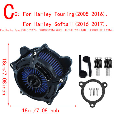 Filtru negru mat RSD pentru turbina de aer pentru motociclete Harley Sportster XL Touring Softail Dyna EVO & Twin Cam Fatboy FXDLS