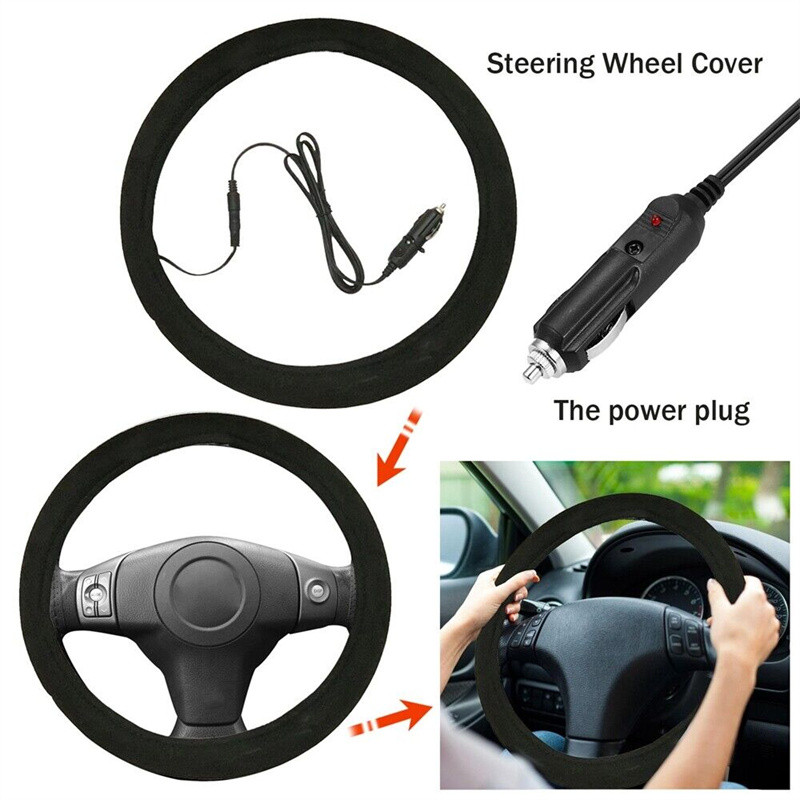 Kiváló minőségű univerzális 38 cm-es 12V-os kormányfedél Auto autógyújtó csatlakozó, fűthető fűtés, elektromos kormánykerék, melegebb tél