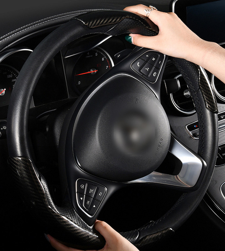 Naujas automobilio vairo dangtelis 38cm 15 colių bendras anglies pluošto silikoninis vairo dangtelis neslystantis priedai