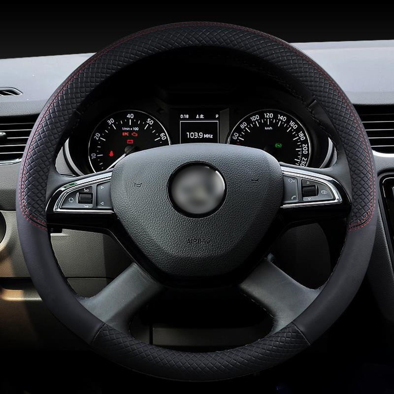 Bőr autó kormánykerék burkolat kormánykerék zsinór Csúszásgátló Skoda Rapid Spaceback autó belső Kiegészítők részletek