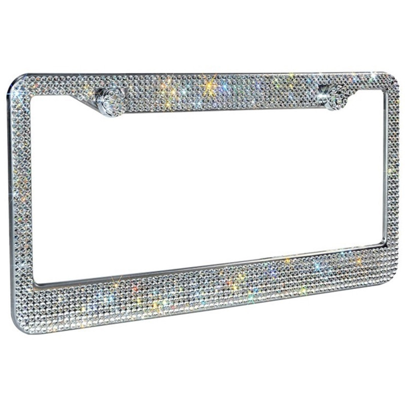 1 db Car Bling Crystal rendszámtábla keret dekoráció, luxus kézműves strasszos autóváz tábla, illik amerikai modellhez