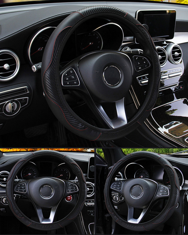 Για κάλυμμα τιμονιού αυτοκινήτου Αναπνεύσιμη αντιολισθητική θήκη τιμονιού Κατάλληλη 37-38cm Auto Decoration Fiber Carbon