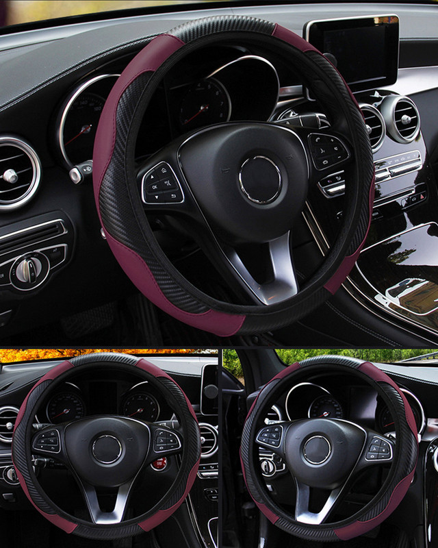 Για κάλυμμα τιμονιού αυτοκινήτου Αναπνεύσιμη αντιολισθητική θήκη τιμονιού Κατάλληλη 37-38cm Auto Decoration Fiber Carbon