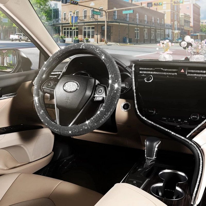 Universalus automobilio cirkonio vairo dangtelis su krištoliniu deimantiniu putojančiu deimantiniu vairo korpuso apsauginiu automobilio modeliu